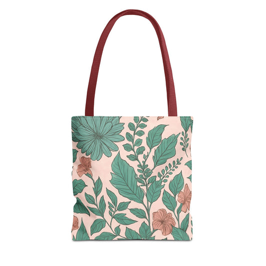 Pastel Islamic Geometric Tote Bag – Hand-Drawn Botanical Floral Design with Soft Pink, Blue & Mint Accents, Modern Minimal Style Trendy Accessory for Young Muslims