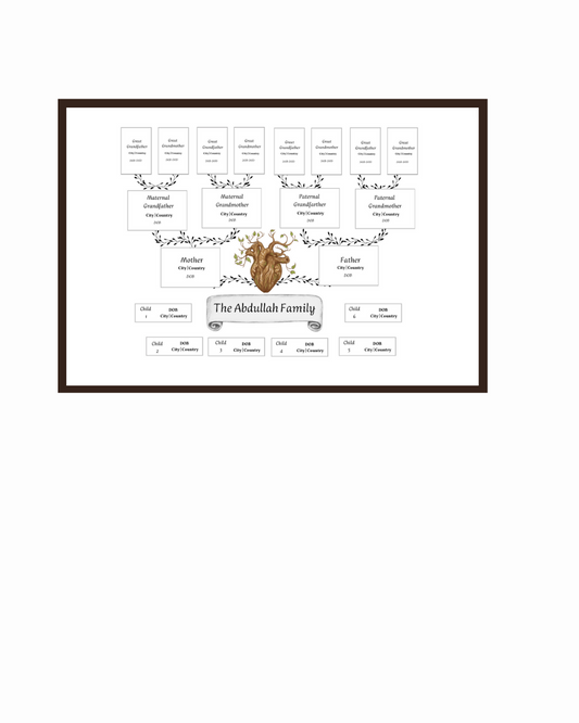 A beautifully designed wooden heart family tree template made to edit for documenting your family tree.