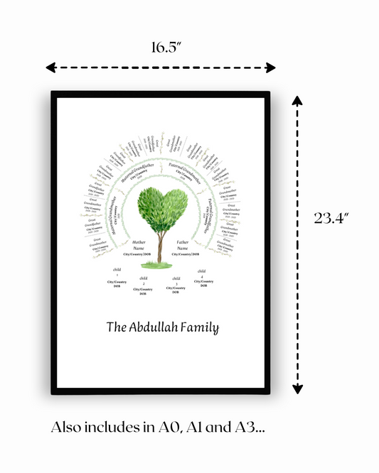 Size of beautifully designed family tree template made to edit for documenting your family tree.