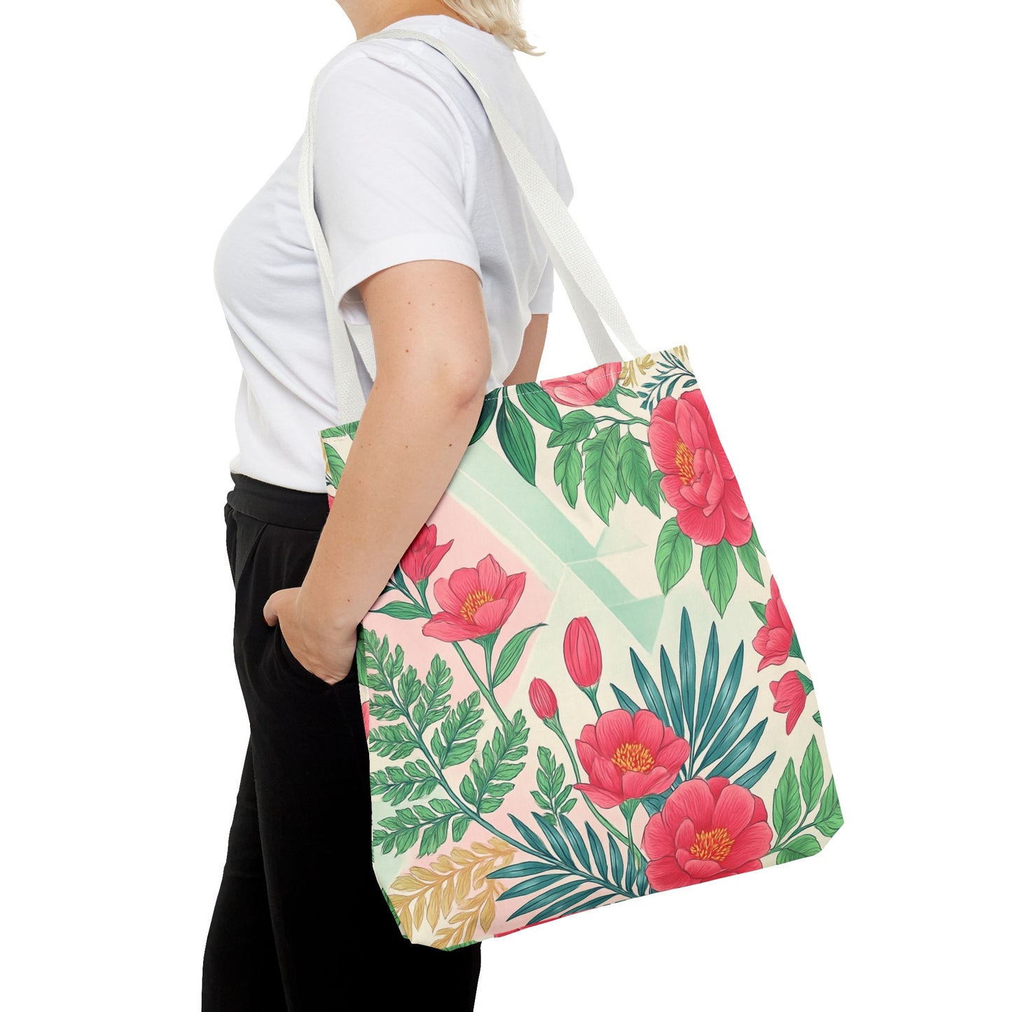 Floral Tote Bag, Vibrant Flower Gift Bag, Beach Tote for Summer, Grocery Shopping Bag, AOP Floral Design Bag