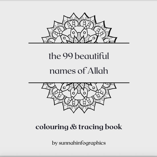Video of Colouring & Tracing Book which contains 99 pages each with the name of Allah, designed and decorated with beautiful floral and botanical -themed patterns.