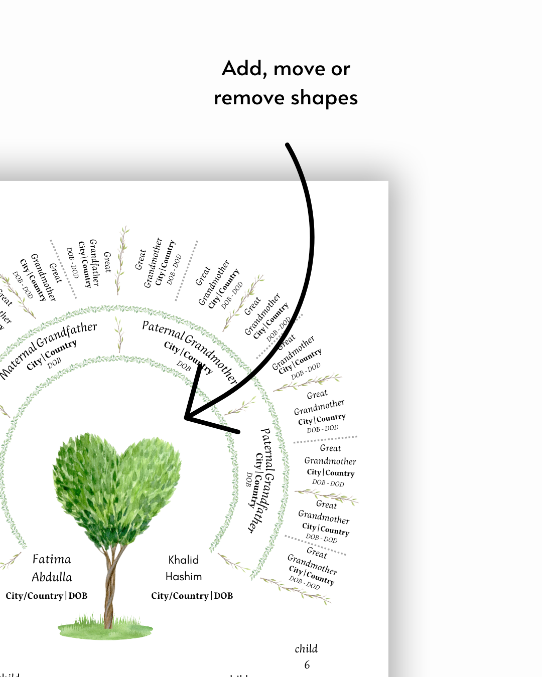 A modern, timeless, beautifully designed family tree template made to edit for documenting your family tree.