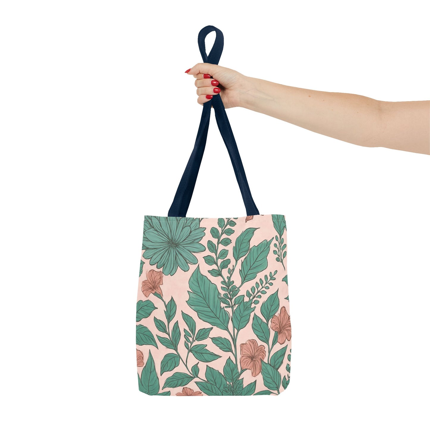 Pastel Islamic Geometric Tote Bag – Hand-Drawn Botanical Floral Design with Soft Pink, Blue & Mint Accents, Modern Minimal Style Trendy Accessory for Young Muslims