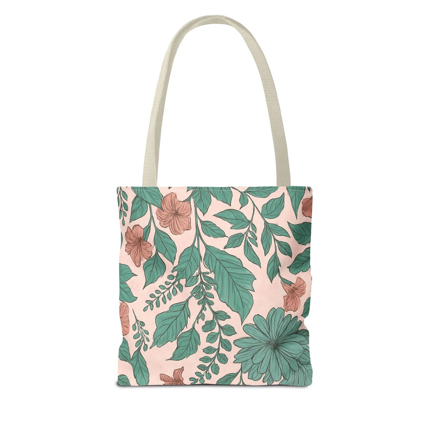Pastel Islamic Geometric Tote Bag – Hand-Drawn Botanical Floral Design with Soft Pink, Blue & Mint Accents, Modern Minimal Style Trendy Accessory for Young Muslims