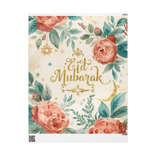 Eid Mubarak Floral Wrapping Paper — Elegant Crescent & Roses Gift Wrap