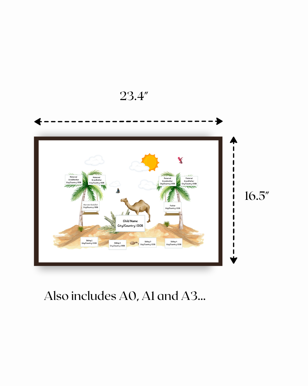 Size of family tree template for children for documenting your family tree.