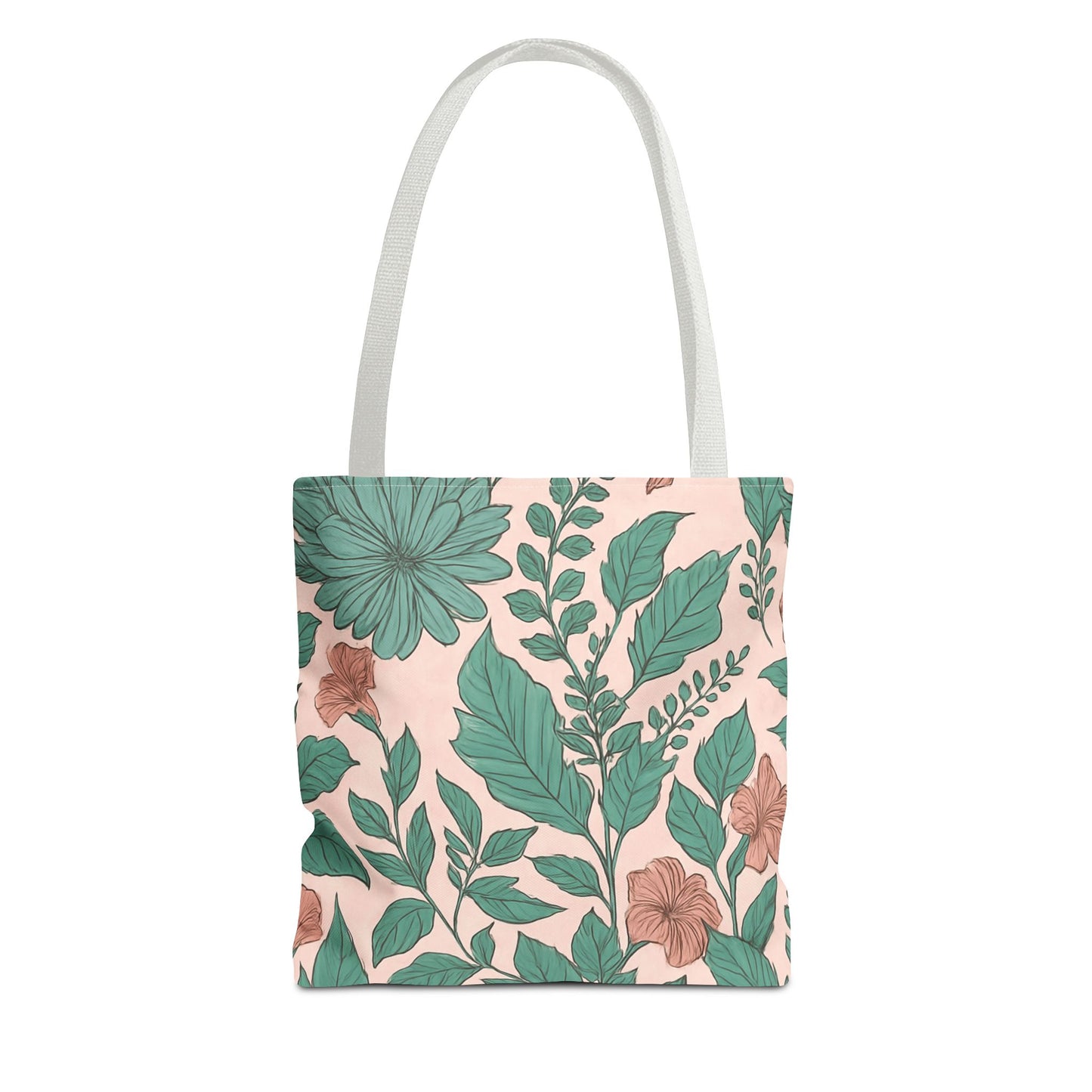 Pastel Islamic Geometric Tote Bag – Hand-Drawn Botanical Floral Design with Soft Pink, Blue & Mint Accents, Modern Minimal Style Trendy Accessory for Young Muslims