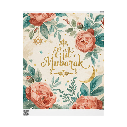 Eid Mubarak Floral Wrapping Paper — Elegant Crescent & Roses Gift Wrap
