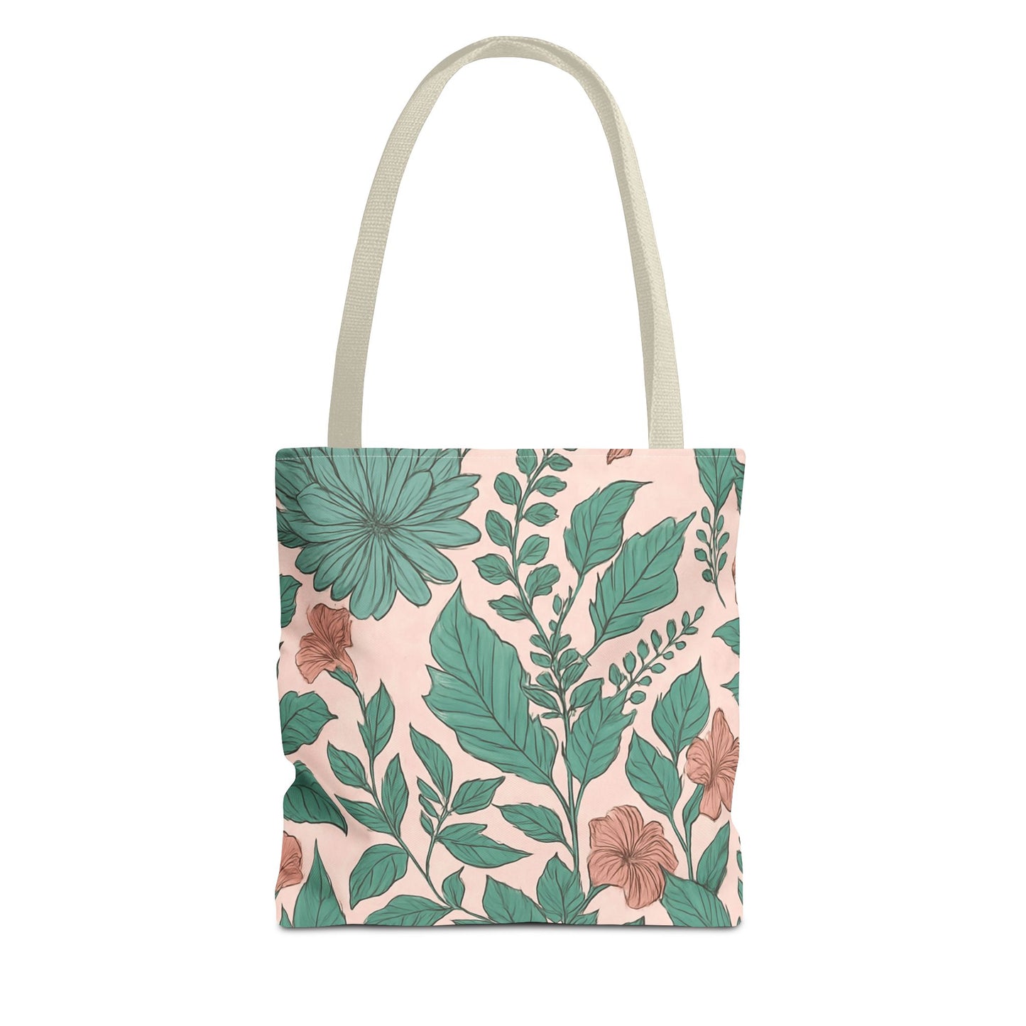 Pastel Islamic Geometric Tote Bag – Hand-Drawn Botanical Floral Design with Soft Pink, Blue & Mint Accents, Modern Minimal Style Trendy Accessory for Young Muslims