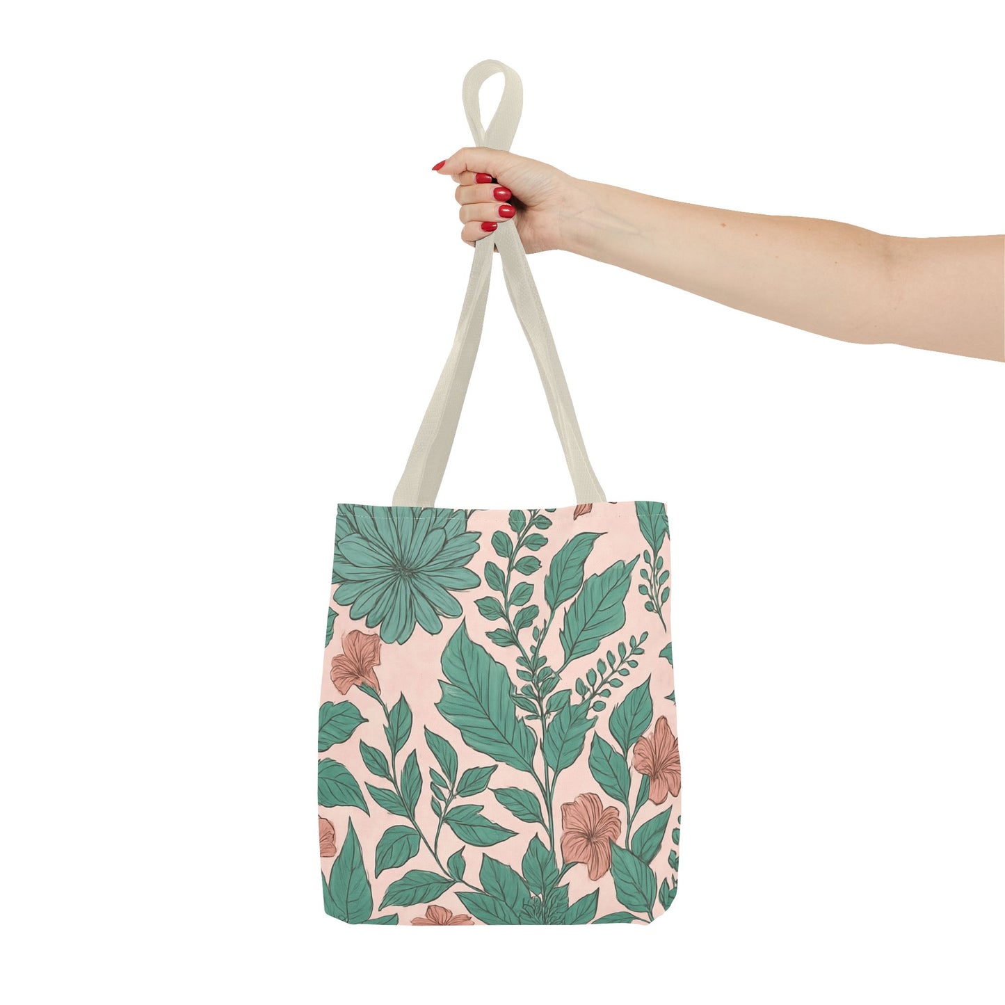 Pastel Islamic Geometric Tote Bag – Hand-Drawn Botanical Floral Design with Soft Pink, Blue & Mint Accents, Modern Minimal Style Trendy Accessory for Young Muslims