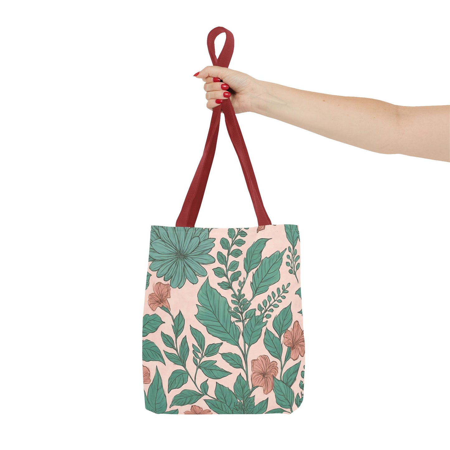 Pastel Islamic Geometric Tote Bag – Hand-Drawn Botanical Floral Design with Soft Pink, Blue & Mint Accents, Modern Minimal Style Trendy Accessory for Young Muslims