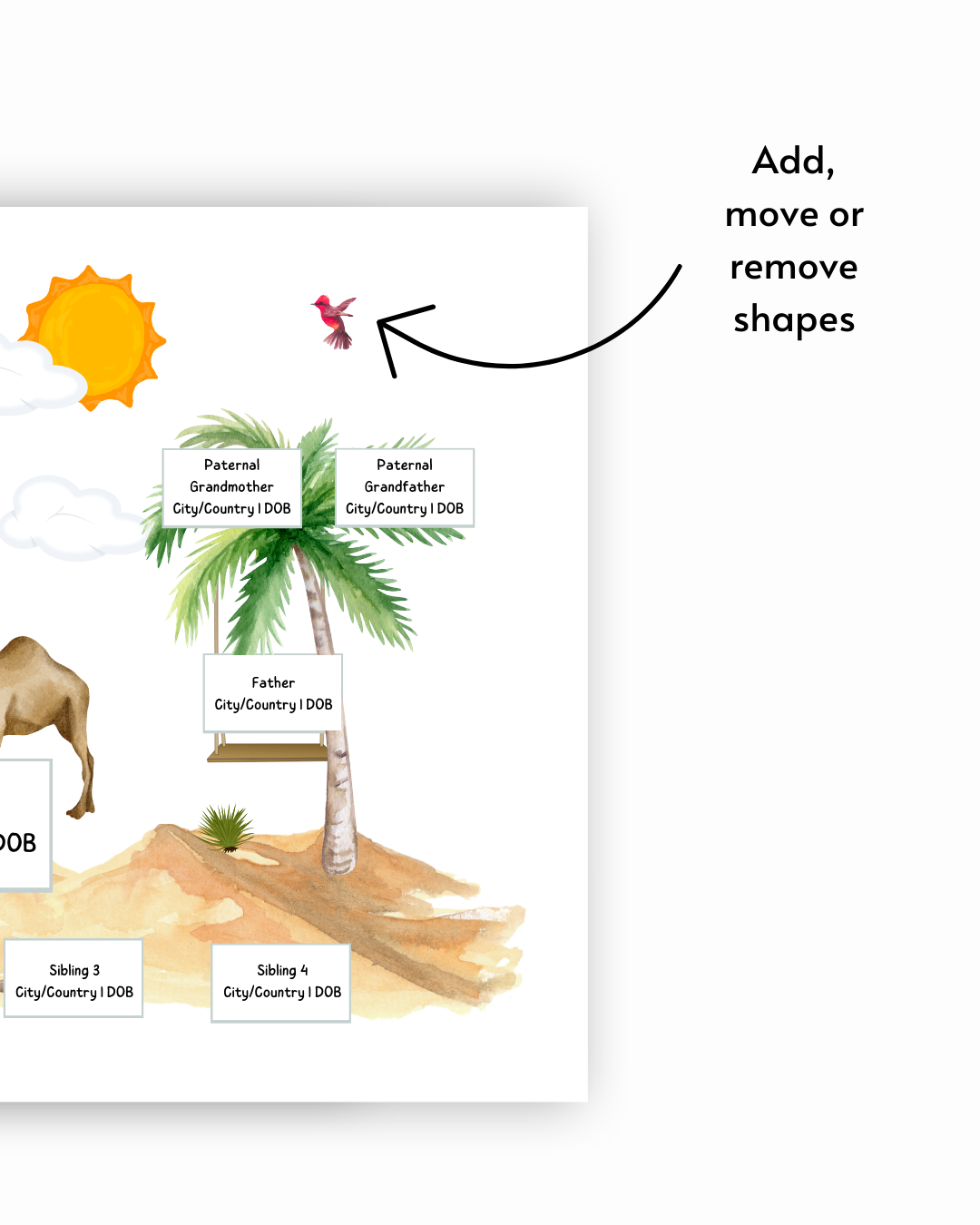 A modern, timeless, beautifully designed family tree template for children for documenting your family tree.