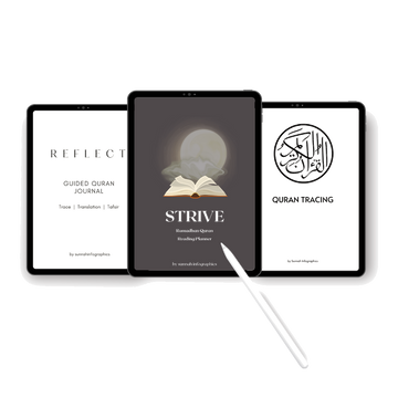 This All-In-One - Qur'an Reflection Bundle - Reflect, Trace & Strive makes for a perfect combination for staying connected to the Qur'an.