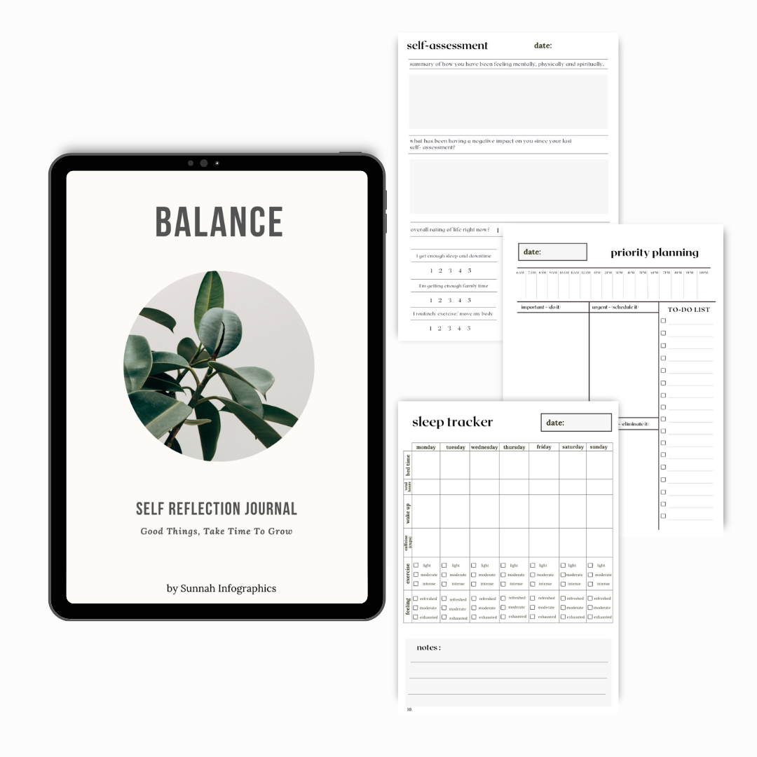 This Balance Journal is designed to help you take care of your body, mind, and spirit so that you can have a well balanced life.